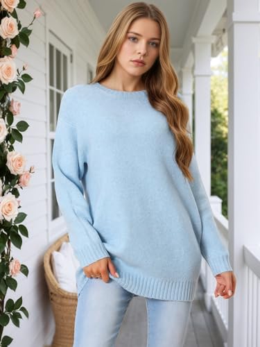 Image of Seta T Women's Sweaters Long Sleeve Crewneck Cozy Oversized Sweater Loose Fit Tunic Tops with Pockets