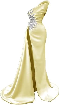 One Shoulder Mermaid Prom Dresses Long Sequin Beaded Satin Pleated Tight Split Backless Formal Dresses Evening Party Gowns