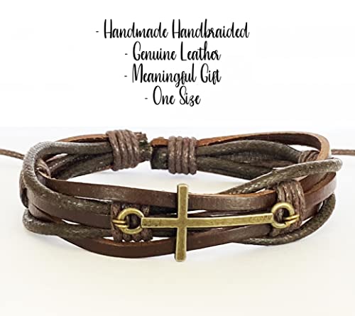 Pulsera trenzada de cuero ajustable con cruz, unisex miniatura 3
