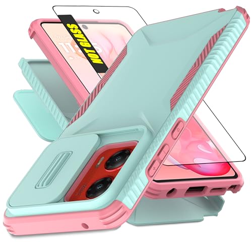 AWZHYDT for Moto G Stylus 5G 2024 Case with Slide Camera Cover, Cyan/Pink
