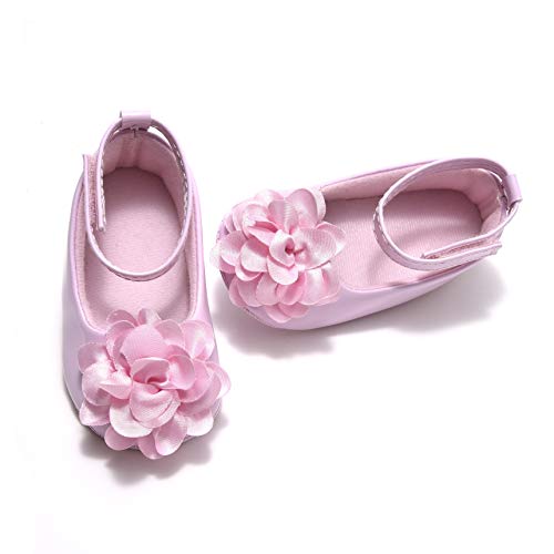 Comway Baby Girls Toddler Mary Jane Flats Shoes Bowknot Soft Infant Prewalker (0-6 Months, Flower-Pink)