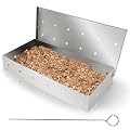 BBQ Grill Smoker Box Smoker Boxes for Gas Grilling Wood Chip Smoker Box Stainless Steel Smoking Box with BBQ Skewer, for Barbecue, Grill Accessories for Charcoal and Gas Grill