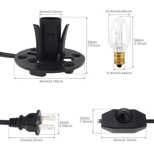 Image of RTNLTI Salt Lamp Cord Replacement with Dimmer Switch and 6-Pack E12 Halogen Salt Lamp Bulbs for Himalayan Salt Lamp (5 Feet)
