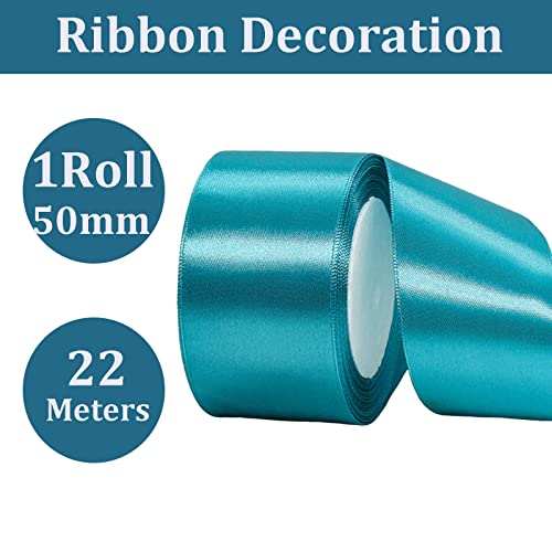 ATBEAMEN Thick Peacock Blue Satin Ribbon, 50mm x 22m, Perfect for Gift Wrapping Crafting, Decorating, Sewing - Image 2