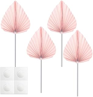 4 Pcs Paper Palm Fan Cake Toppers, Palm Leaf Fan Cake Topper Palm Spear Leaf Cupcake Toppers Cake Insert Decoration For Cake Decorating DIY Craft Project Home Wedding Party Décor, Pink