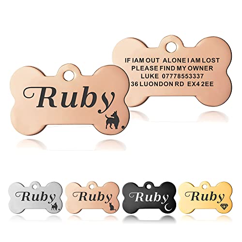 ID Tag Small/Large Personalized ID Tag for Dog Cat Pet Engraved Dog Tag (Champagne Bone)