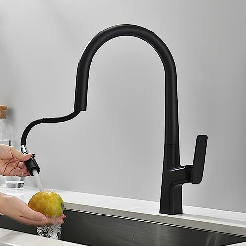 Mitigeur cuisine en laiton noir avec douchette haut de gamme pivotante
