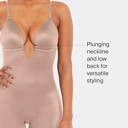 Image of SPANX SPANXshape Suit Your Fancy Plunge Low-Back Mid-Thigh Bodysuit - Comfortable One Piece - Medium Compression - Seamless