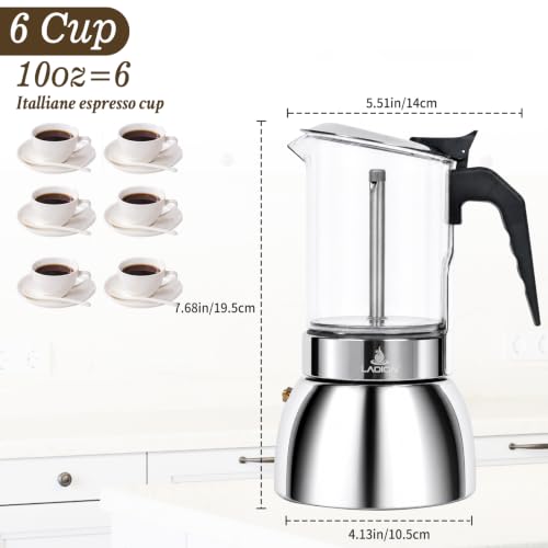 Image of LAOION Stovetop Espresso Maker, 6Cup 240ml Moka Pot, Cuban Coffee Maker | Crystal Glass-top & Stainless Steel Coffee Maker Mocha Pot, Greca De Cafe, Cuban and Italian Coffee Maker for Cafetera Cubana