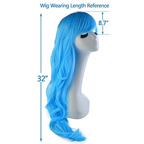 Rbenxia Curly Cosplay Wig Long Hair Heat Resistant Spiral Costume Wigs Anime Fashion Wavy Curly Cosplay Daily Party Light Blue 32" 80cm - Thumbnail 4