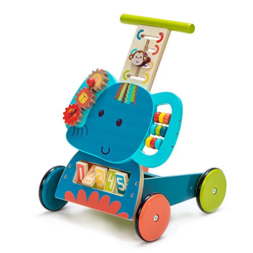Labebe - Baby Pushing Walker Toy For 1-3 Years Old Girl/Boy, Toddler Learning Walker 4 Wheels Wooden Walker, Infant Activity Walker Wagon Toy, Kids Walker Toy For Walking - Blue Elephant #TOP20