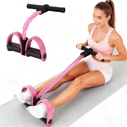FateFan Multifunction Tension Rope, 6-Tube Elastic Yoga Pedal Puller Resistance Band, Natural Latex Tension Rope Fitness Equipment, for Abdomen/Waist/Arm/Leg Stretching Slimming Training (Pink)