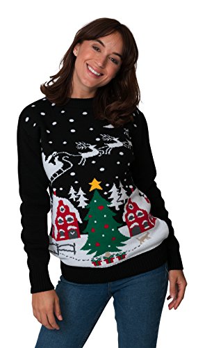 Image of New Camp Ltd New Unisex Womens Mens Jumper Christmas Xmas Novelty Retro Fairisle Santa Party Sweater Jumpers Santa Night Sky Exclusively to Sizes - S/M/L/XL/2XL/3XL/4XL