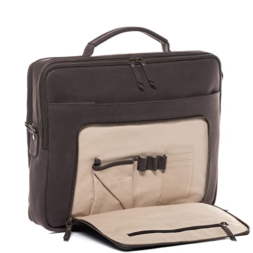 Serviette de travail en cuir véritable marron SID & VAIN grand sac 15.4 pouces