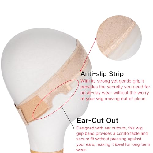 Faixa de aderência para peruca feminina ajustável: prendedor de peruca com bordas de renda natural -
