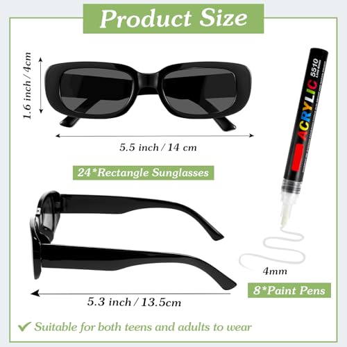 Flutesan 24 Pcs Personalized Rectangle Sunglasses with 8 Pcs White Marker Pens for Adult DIY Custom Birthday Wedding2