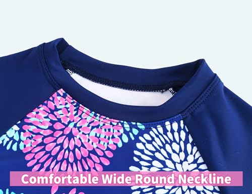 Image of Snowheart Girls Bathing Suit Size 3t 4t Dark Blue Flowers Two Pieces Long Sleeve Swimwear Sets