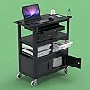 Luxor ECMBSKBC-B 32" x 18" Deluxe Teacher Cart with Locking Cabinet Storage Bins Keyboard Tray Pocket Chart Hooks and Cup Holder, 100 lbs. Per helf #3