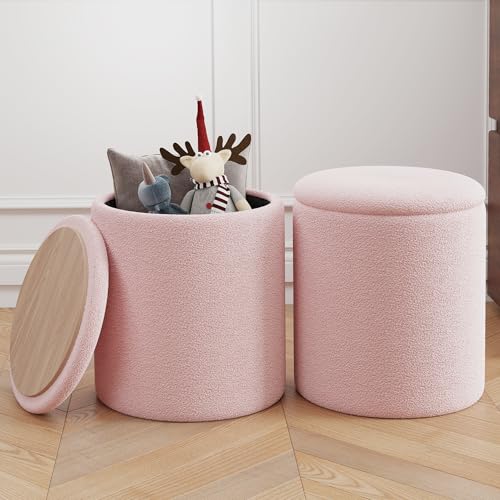 Cmishe Ottoman Poufs with Storage,Soft Upholstered Vanity Stool,Multifunctional Ottomans Coffee Table Padded Seat Foot Rest for Living（Pink）