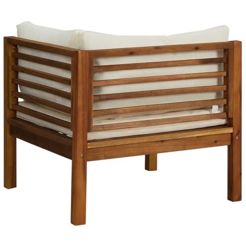 Élément de canapé de jardin extensible en acacia avec coussin crème