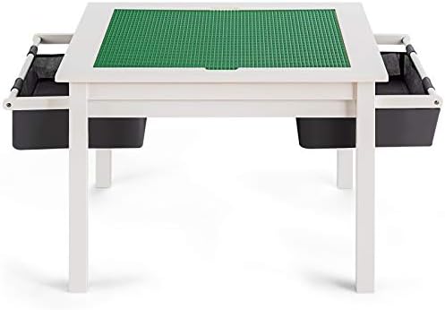 COSTWAY Kids Table and Chairs Set, Children Wooden Activity Table with Double-Sided Building Block Tabletop, Storage Drawers, for Construction, Learning, Drawing, Dining and Crafts (White)