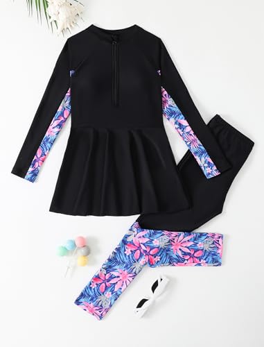 OBEEII Girls Long Sleeve Surfing Rash Guard Swimsuit Swimming Top Pants UPF 50+ Sun Protection Bathing Suit2