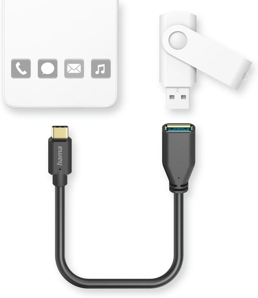 Hama Adapt. USB, OTG cable, f. USB-C male - f. Female USB-A, 15 cm, Black