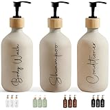 FCINNOVA Dispensador Jabon Baño Beige 500ml - Set de 3 Botes para Gel y Champu...