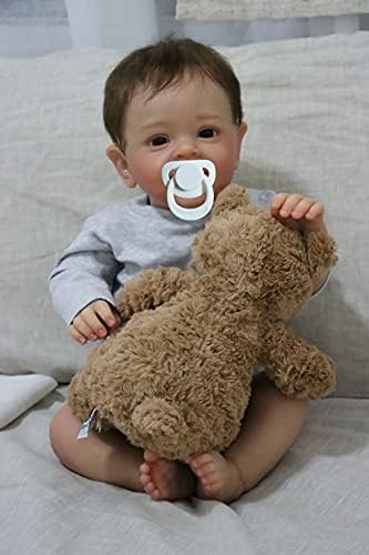 KOKOMANDY 24 Inch Toddler Reborn Doll Boy Soft Silicone Realistic Baby Reborn Toy Cute Newborn Babies Mouth Open with Magnetic Pacifier Weighted Baby Doll Handmade Birthday Gifts for Kids