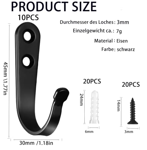 BaiBaoHui 10 Stück Wandhaken, Vintage Einzelhaken,garderobenhaken,Bademantelhaken, Kleiderhaken Wandhaken Schwarz Metall Haken, Schlafzimmer, Wohnzimmer,Badezimmer, Kleiderständer kleiderhaken