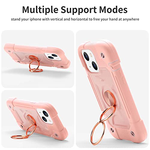 Image of MARKILL Compatible with iPhone with Built-in 360Rotating Ring Stand, Military Grade Drop Protection Full Body Rugged Heavy Duty Case Durable Cover (Pink, iPhone 13 mini /12 mini 5.4 inch)