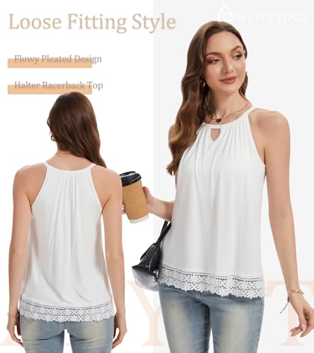 Image of Women Halter Tank Top with Built in Bra Flowy Sleevless Padded Camisole Loose Fit Summer Shirt Top S-3XL
