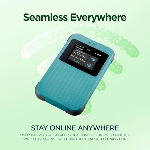 Image of Acer Connect M4 5G Mobile Hotspot | WiFi 6 Dual Band | Connect up to 16 Devices | Access Networks in 135+ Countries I 2.4 inch Touchscreen | 8000mAh Battery | Tri SIM | Rugged IP68 | USB-C Fast Charging