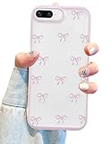 Jusy Compatible with iPhone 7 Plus/8 Plus Bow Phone Case, Cute Clear Ribbon Bowknot Pattern Aesthetic Soft TPU Transparent Cases Protective Phone Cover for Women Girly - Pink