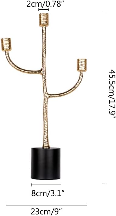 3 Arm Gold Candelabra,Hand Crafted Alloy Candlestick Holder Taper for Candlesticks,Formal Events, Wedding, Centerpiece 17.9" H