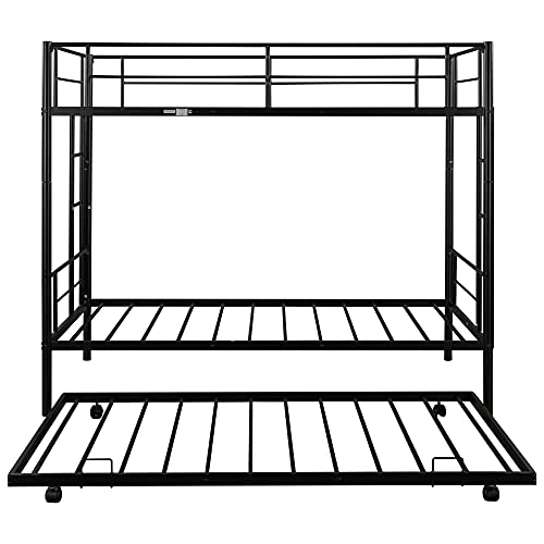 Calabash Twin Over Twin Metal Bunk Bed With Trundle Heavy Duty Bunk Beds Frame With 2 Side Ladders Convertible Bunkbed With Safety Guard Rails,No Box Spring Needed (Black) #TOP5