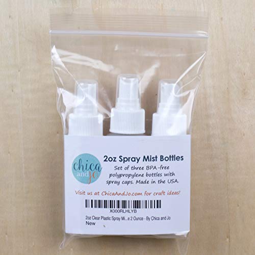 Chica and Jo 2oz Clear Plastic Spray Mist Bottles - Set of 3 - Empty Bottles with Pump Spray Cap - Travel Size 2 Ounce Made in the USA3