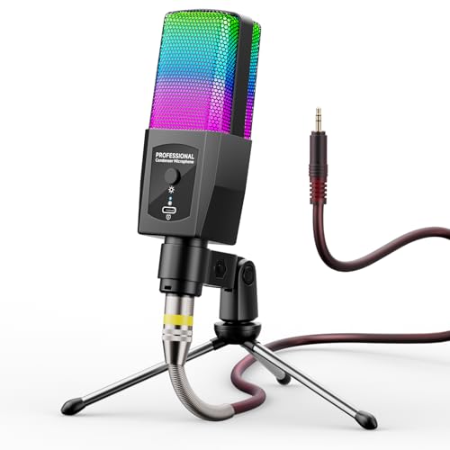 Multifunction Condenser Microphone, RGB Light Gaming Mic, 3.5mm XLR, Plug and Play for PC/Laptop/Audio Interface Mixer/Sound Card, Cardioid Studio Condenser Recording Mic for Podcast Streaming Singing