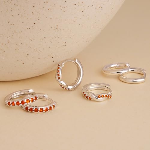 Inerney Sterling Silver Garnet Huggie Hoop Earrings Set for Women, Dainty Small Red Earring Hypoallergenic Jewelry for Multiple Piercings, Trendy Twisted Cute Cartilage Hoops January Birthstone Gift - Image 5