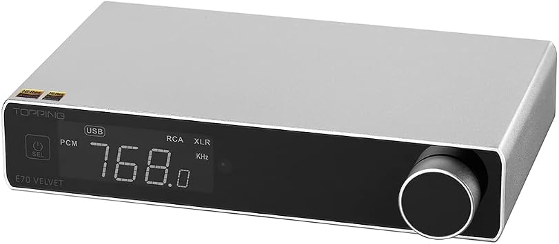 Topping E70 Velvet DAC & Preamp | AK4499EX/XU316 Dual-Core | LDAC Bluetooth 5.1 | DSD512/PCM768kHz | RCA/XLR Balanced Output | Volume Control | USB/Coax/Opt Input Silver