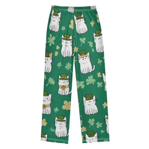 Cat Shamrocks Boys Long Pants Soft Trousers Elastic Waist Kids Lounge Bottoms with Pockets S-XL2