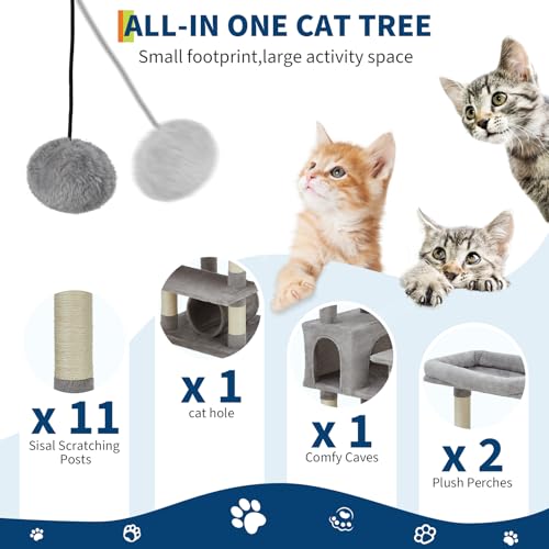 Torre para gatos grandes con estructura resistente y postes de sisal miniatura 7