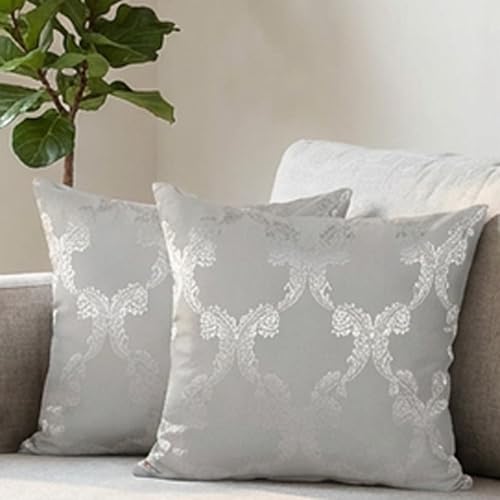 Image of Home- The Best is for You Decorative Designer Self Design Cotton 275 TC Cushion Covers Pack of 2 (Grey Ogee, 24X24 Inch) Ideal for Sofas Chairs Cars & Hotels