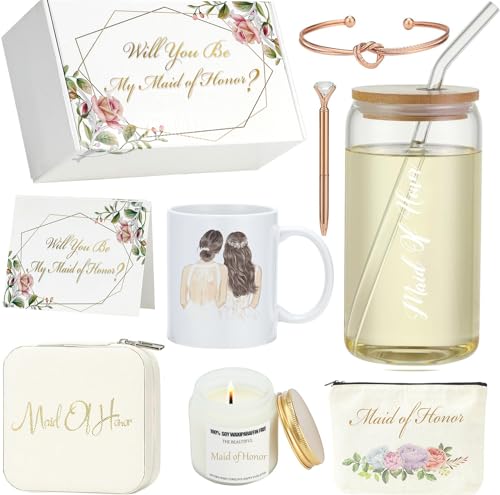WEDNGGF Will You Be My Maid Of Honor Box Set of 7 with Maid Of Honor Tumbler, Jewelry Box,Bachelorette & Wedding Party Kit Premium Gift for Best Friend or Sister