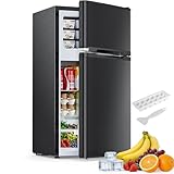 Electactic 2.5 Cu.Ft Mini Fridge with Freezer, Double-Door Compact Refrigerator, Adjustable Glass Shelves, Mechanical Thermostat & Built-in Casters, Space-Saving for Apartment/Dorm/Office, Black