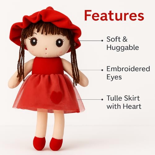 Image of Fun4you Candy Anushka Doll Princess (35 cm) Stuffed Soft Doll for Baby Girls | Adorable Plush Toy | Perfect Cuddly Companion for Kids | Ideal Gift for Birthdays and Special Occasions (Red)