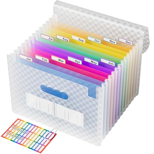 Image of ABC life Accordian File Folder Organizer Letter Size Expanding File Folder 13 Pockets, A4 Portable Document Paper School Organizer, Expandable Multicolor Accordion Filing Folders with 2 Labels(Blue)