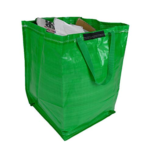 Sackmaker 47 Liter Recyclingbeutel - 3 Soft-Aufbewahrungsboxen zur Papiertrennung, Glas, Kunststoff - Laminierter Abwischbarer Stoff- Strapazierfähiges Gewebtes PP-Gewebe (1 Tasche, Grün) Cover