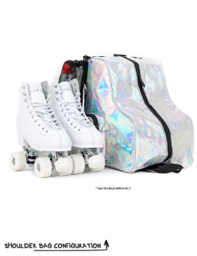 Fydelity Roller Skate Bags For Women Girls Roller Skate Backpack Roller Skate Accessories Ice Skates Kids Ice Skate Bag Rollerskate Bag Ice Skating Bag Roller Skating Bag Holographic Silver #TOP6
