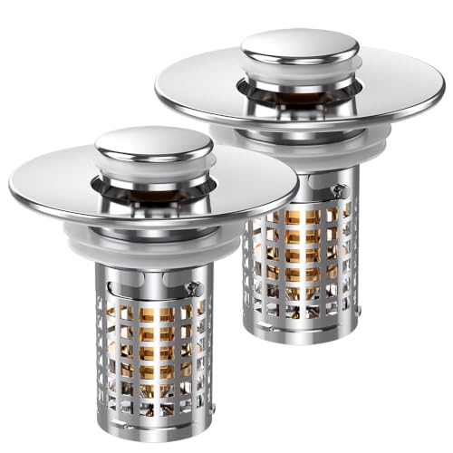 Image of Bathroom Sink Stopper, Pop-up Sink Drain Strainer with Removable Stainless Steel Strainer Basket Hair Catcher, Bathroom Sink Strainer for Bathroom Sink Stopper (2PCS)